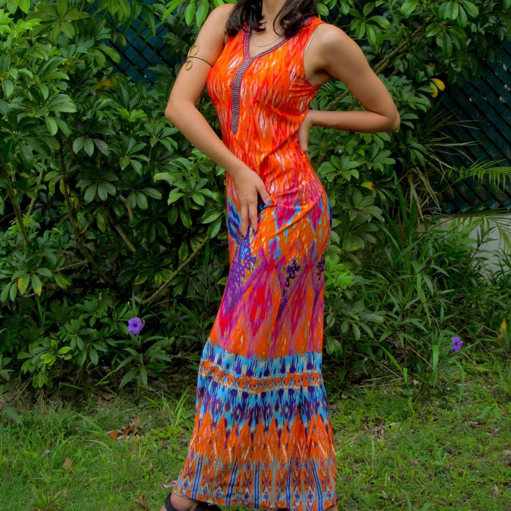 Vintage Orange Long Woman’s Dress (Size PS)